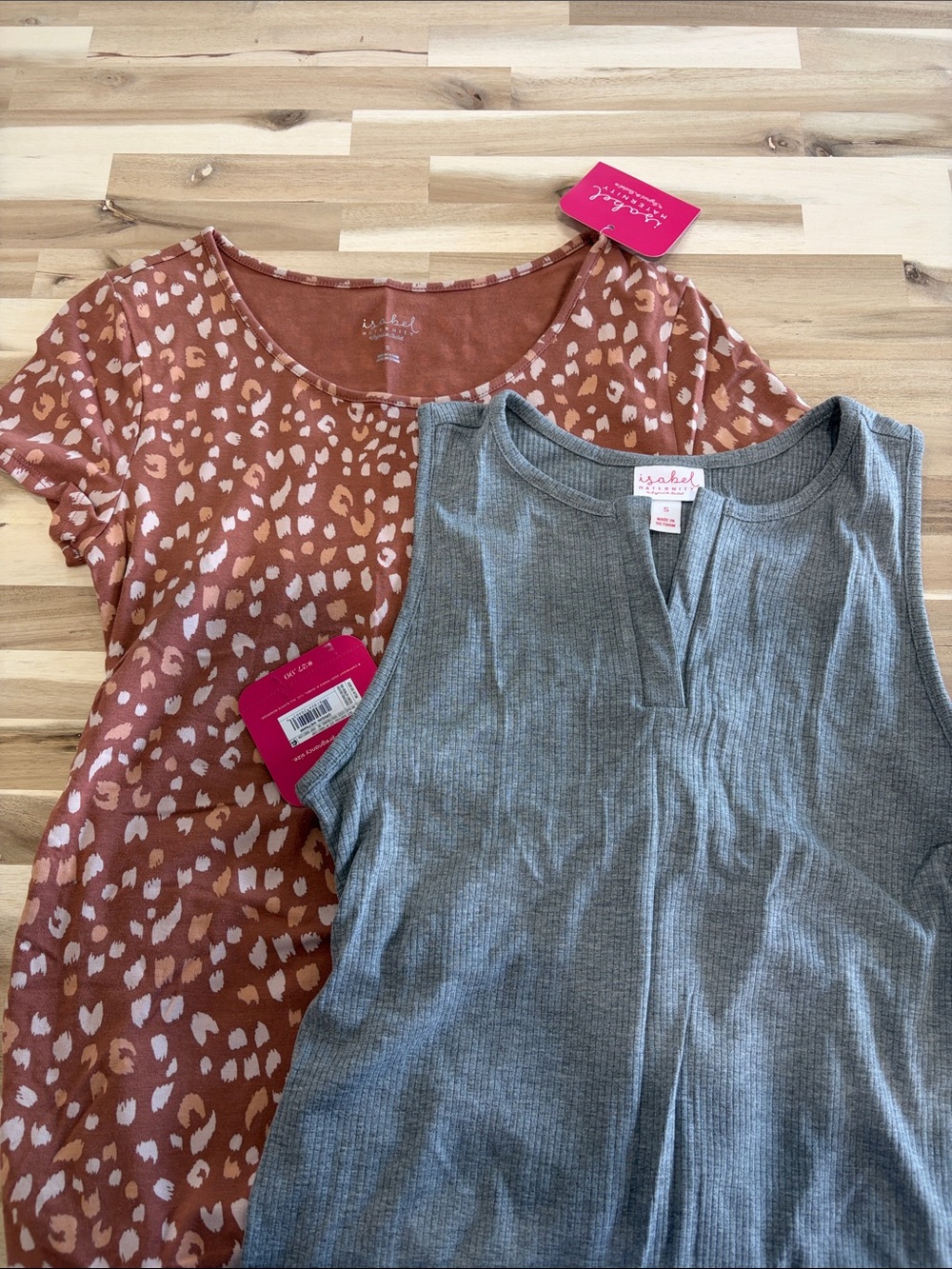 Maternity midi dresses - Rust Leopard & Gray Ribbed Tank